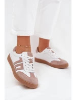 Skórzane Sneakersy Damskie Vinceza 79557 Biało-Beżowe