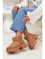 Śniegowce Damskie Niskie Wsuwane Ocieplane Futerkiem Camel Mavelle