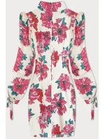 Dámske krátke kvetinové šaty v ružovej farbe so stojacím golierom (A1080)