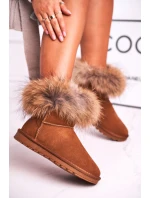 Damskie Skórzane Śniegowce Z Futerkiem Camel Alexa