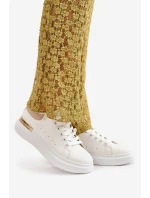 Niskie Trampki Damskie Na Platformie Z Eko Skóry Biało-Beżowe Nevelena