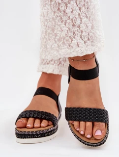 Sandały Damskie Z Plecionką Na Zdobionej Platformie Czarne Velara