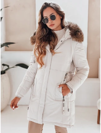 Dámska zimná bunda parka s kapucňou svetlo béžová FashionStreet TY5083 Dámska zimná bunda parka s kapucňou svetlo béžová FashionStreet TY5083