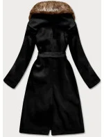 Čierny dámsky kabát s kožušinou (SASKIA)