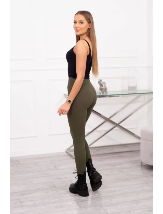 Pruhované legíny s vysokým pásom v khaki farbe Pruhované legíny s vysokým pásom v khaki farbe