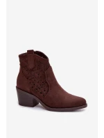 Dámské perforované kotníkové boty Kovářské boty na podpatku S.Barski HY61-8012 Čokoládové