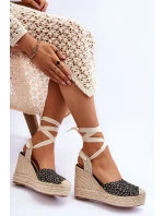 Wiązane Damskie Sandały Na Koturnie Czarne Josephine