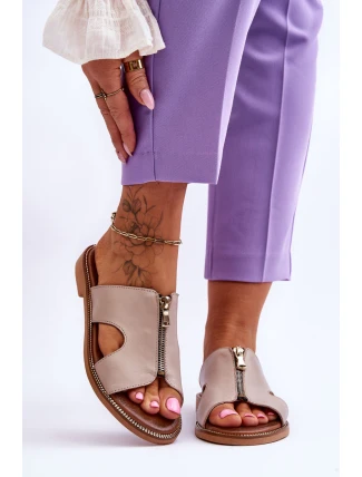 Damskie Klapki Z Ozdobnym Zamkiem Beżowe Lemar Clarence