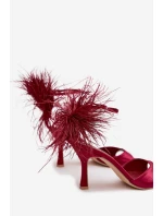 Sandály Na Podpatku S Péřím Bordové Caelina