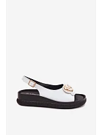 Kožené sandály na platformě s ozdobou S.Barski KV61-6047 Bílé