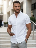 Pánska košeľa s krátkym rukávom, strih regular fit, biela, FashionStreet KX1097 Pánska košeľa s krátkym rukávom, strih regular fit, biela, FashionStreet KX1097
