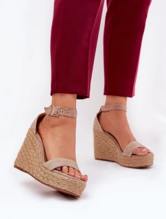 Sandały Damskie Na Koturnie Z Plecionką Khaki Adelio