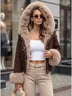 Krátka dámska bunda s odnímateľnou kožušinou, hnedá, FashionStreet TY5836 Krátka dámska bunda s odnímateľnou kožušinou, hnedá, FashionStreet TY5836
