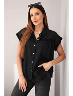 Dámska bavlnená košeľová blúzka s čipkou a krátkymi rukávmi čierna Dámska bavlnená košeľová blúzka s čipkou a krátkymi rukávmi čierna