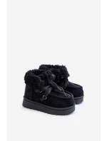 Śniegowce Botki Dziecięce Ocieplane Futerkiem Czarne Adelane