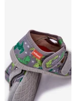 Kapcie Milami Dziecięce Na Rzepy W Dinozaury Szaro-Zielone Reathiana