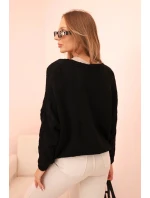 Dámsky sveter s výstrihom do V a gombíkmi čierny Dámsky sveter s výstrihom do V a gombíkmi čierny