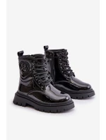 Lakierowane Botki Dziewczęce Ocieplane Futerkiem Na Zamek Czarne Evaliraea