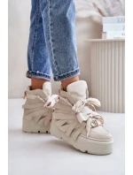 Skórzane Sneakersy Damskie Na Masywnej Platformie CheBello 4561 Beżowe