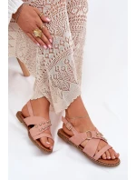 Sandały Damskie Na Płaskim Obcasie Ze Złotymi Ćwiekami Różowe Zanira