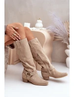 Semišové čižmy na nízkom podpätku s návlekmi na kolená Light Beige Zazoo 3444/O Semišové čižmy na nízkom podpätku s návlekmi na kolená Light Beige Zazoo 3444/O