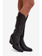 Kozaki Kowbojki Na Słupku Eko Skórzane Ocieplane Czarne Zareen