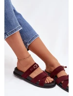 Dámské pantofle s pásky a zlatým přezkou Bordó Selorina