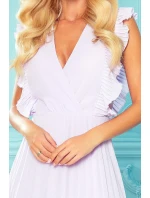 EMILY - Plisované dámske šaty vo vresové farbe s volánikmi a dekoltom 315-4