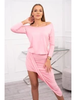 Asymetrické šaty, 3/4 rukávy, púdrovo ružové