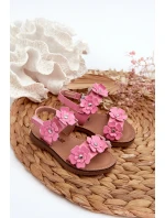 Lakierowane Sandałki Dziecięce Ozdobione Kwiatkami Różowe Tinette