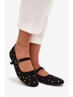 Zdobione Baleriny Damskie Z Paskiem Czarne Olivisse