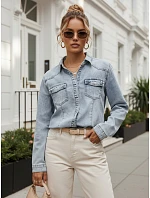 Dámska džínsová košeľa na gombíky, svetlo modrá, FashionStreet DY0489 Dámska džínsová košeľa na gombíky, svetlo modrá, FashionStreet DY0489