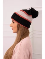 Dámska čiapka Kinga K297 čierna+tmavo ružová+béžová