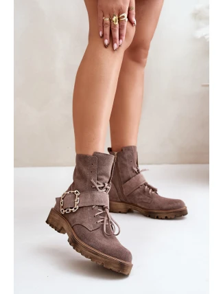 Zazoo 2951 Velúrové topánky s ozdobnou prackou Dark Beige Zazoo 2951 Velúrové topánky s ozdobnou prackou Dark Beige