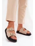 Klapki Damskie Na Platformie Z Klamrami Beżowe Simbes