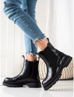 Výborné čierne členkové topánky dámske na plochom podpätku