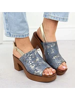 Dámske sandále na podpätku denim gold M.Daszynski MR23126-7