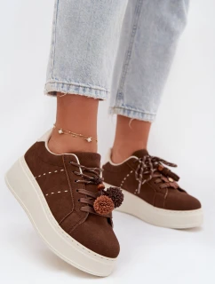 Dámské tenisky na platformě s ozdobnými pompony čokoládové Corinna