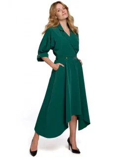 K086 Šaty v midi dĺžke s ozdobnými gombíkmi - zelené