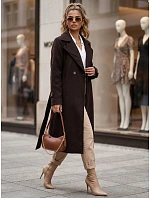 Dlhý dámsky kabát s dvoma radmi gombíkov a opaskom, čokoládovo hnedý, FashionStreet NY0804 Dlhý dámsky kabát s dvoma radmi gombíkov a opaskom, čokoládovo hnedý, FashionStreet NY0804