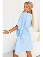 287-43 SOFIA Motýlie šaty so zaväzovaním v páse - svetlomodré