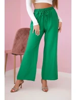 Viskózové nohavice so širokými nohavicami svetlozelenej farby