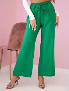 Viskózové nohavice so širokými nohavicami svetlozelenej farby