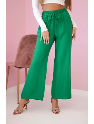 Viskózové nohavice so širokými nohavicami svetlozelenej farby
