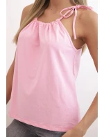 Dámske bavlnené tielko s kravatou okolo krku Light Pink Dámske bavlnené tielko s kravatou okolo krku Light Pink