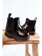 Dziecięce Lakierowane Ocieplane Botki Czarne Porky