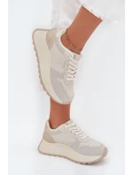 Ocieplane Sneakersy Damskie Na Platformie Big Star SS274008 HI-POLY SYSTEM Jasnobeżowe