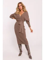 M810 Svetrové šaty s výstrihom do V - cappuccino