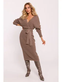 M810 Svetrové šaty s výstrihom do V - cappuccino