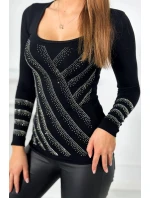Pletená blúzka so zirkónovým motívom čierna